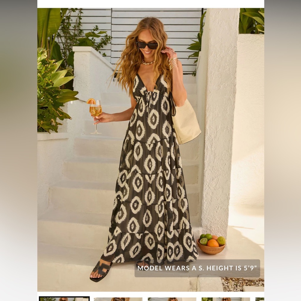 Vici Black and White Geometric Maxi Dress